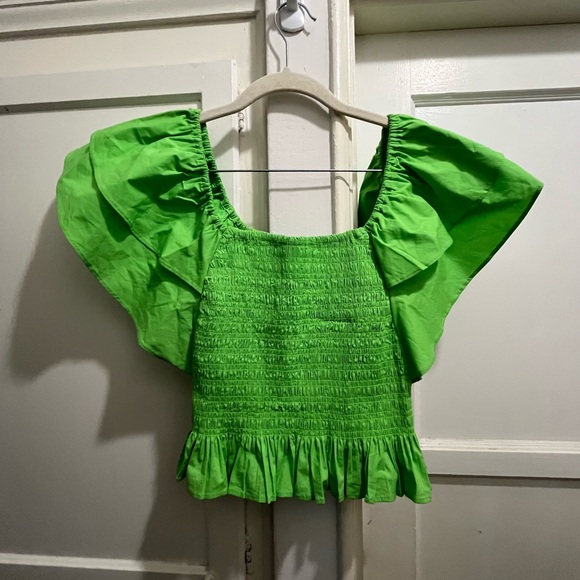 Ramy Brook Yolanda smocked top size small in neon green - Picture 13 of 15